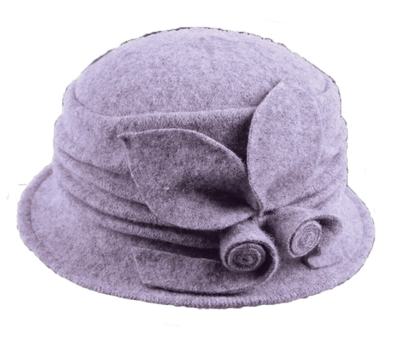 Lavender Flowers and Leaves Cloche Boiled Wool Hat