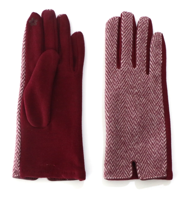 Burgundy Tweed Herringbone Touchscreen Gloves