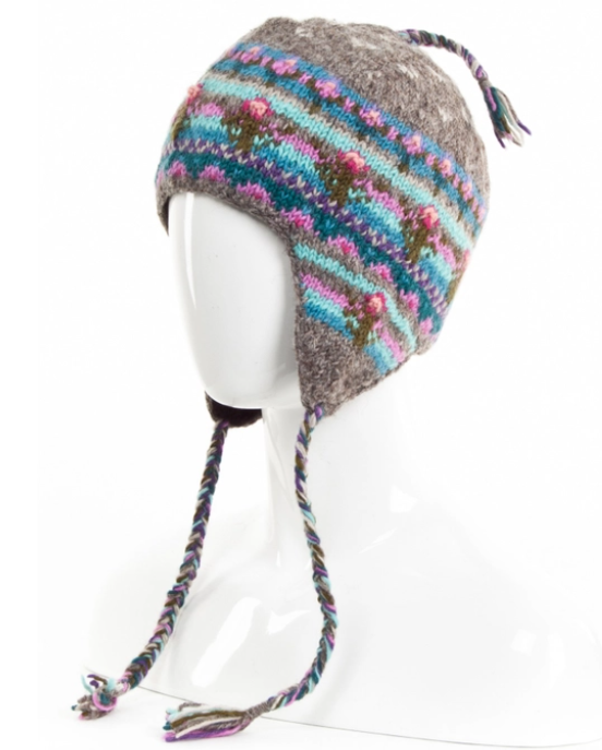 Medium Natural Galena Wool Knit Earflap Hat