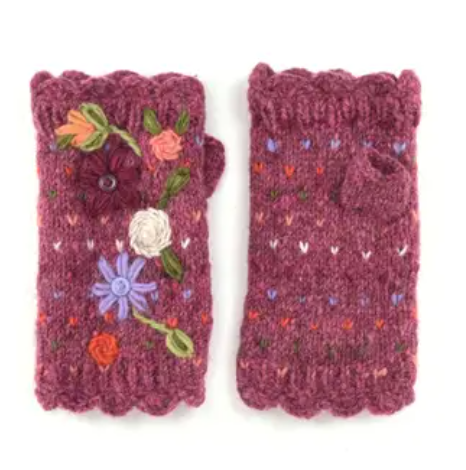 Raspberry Florence Wool Knit Handwarmers