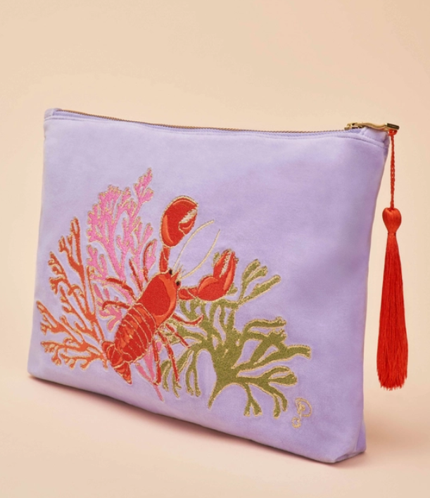 Lavender Velvet Lobster Zip Pouch