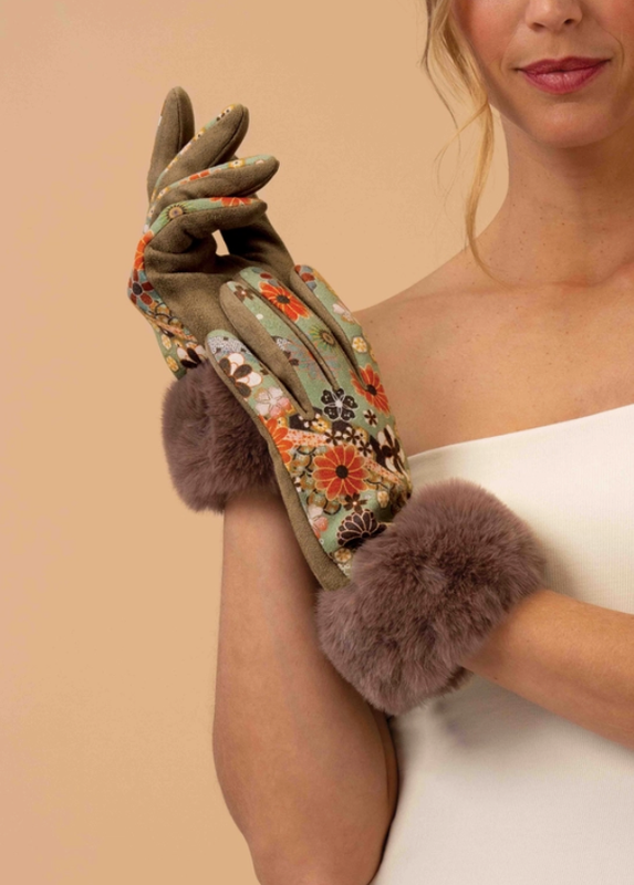 Olive & Rust Floral Bernadette Gloves