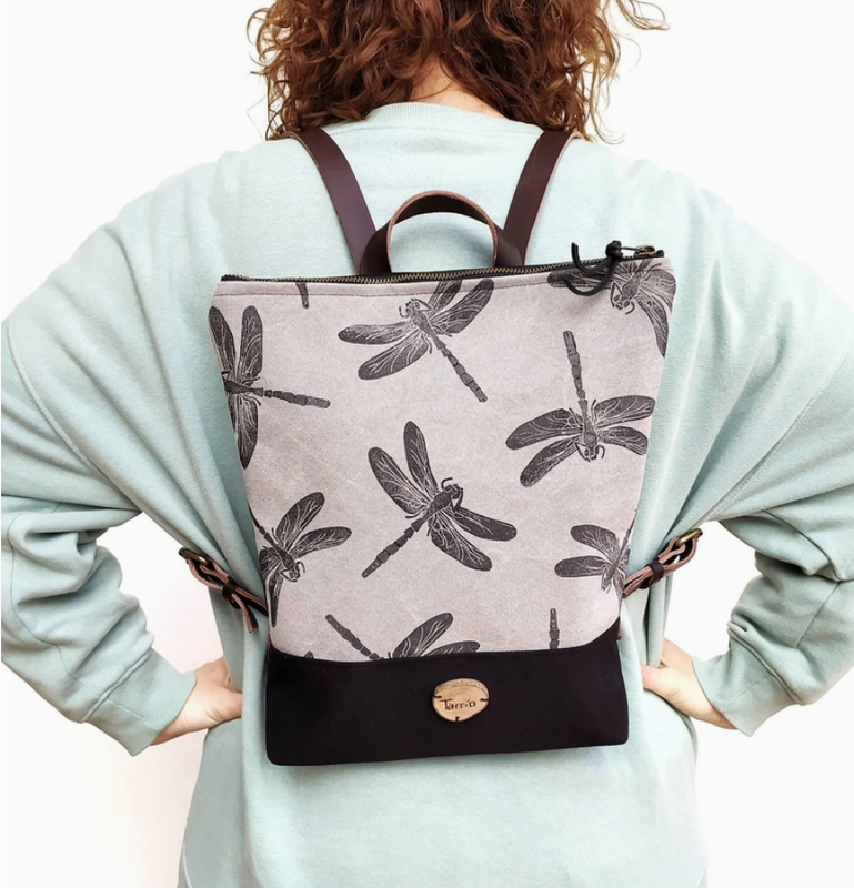 Dragonflies Canvas and Leather Backpack 