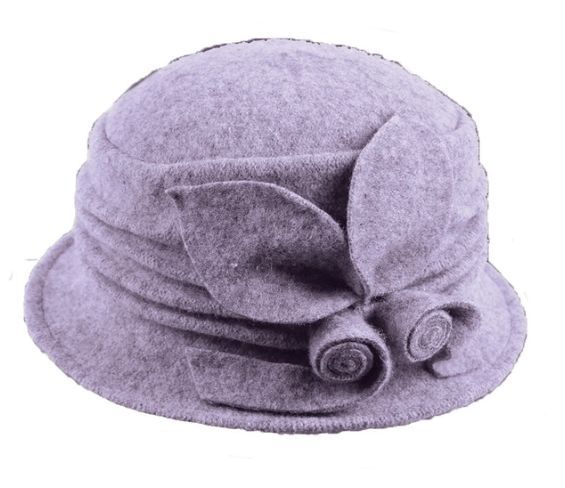 Lavender Flowers and Leaves Cloche Boiled Wool Hat 