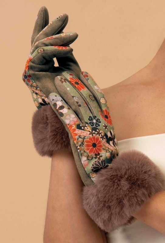 Olive & Rust Floral Bernadette Gloves