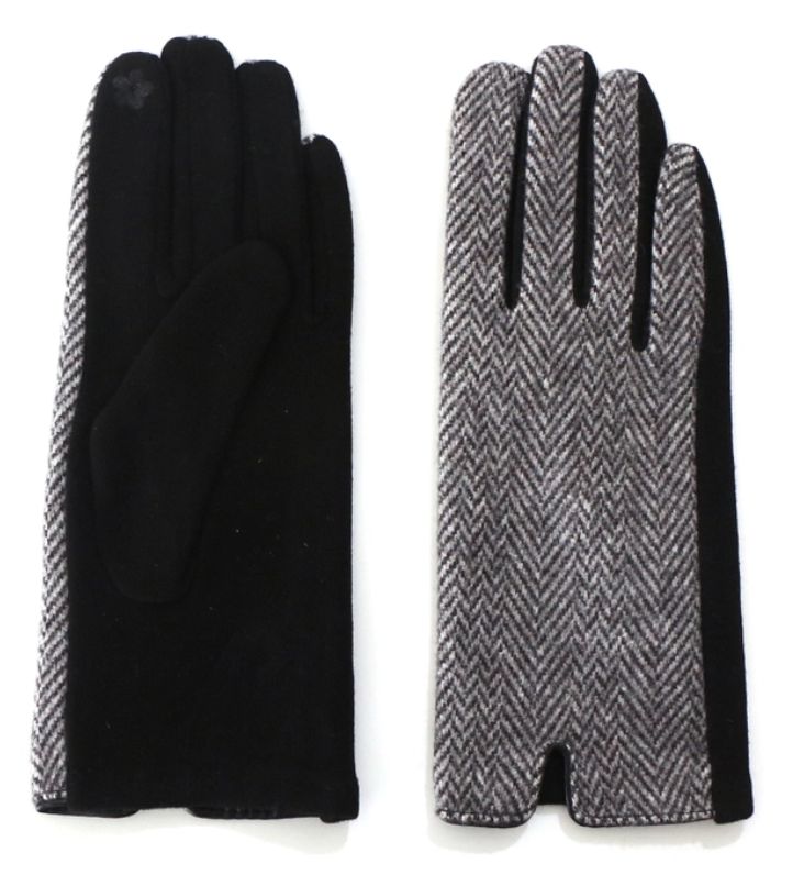 Black Herringbone Tweed Touchscreen Glove