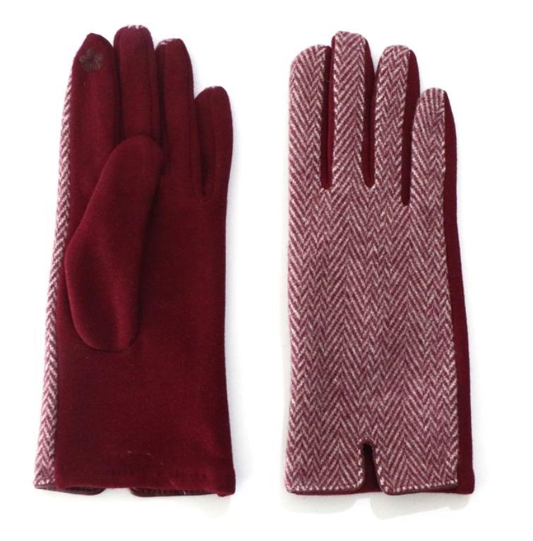 Burgundy Tweed Herringbone Touchscreen Gloves