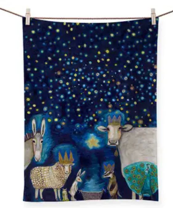Animal Nativity Tea Towel