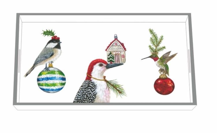 Wood Lacquer Tray - Birds with Ornaments