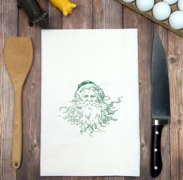 Vintage Santa Green Tea Towel