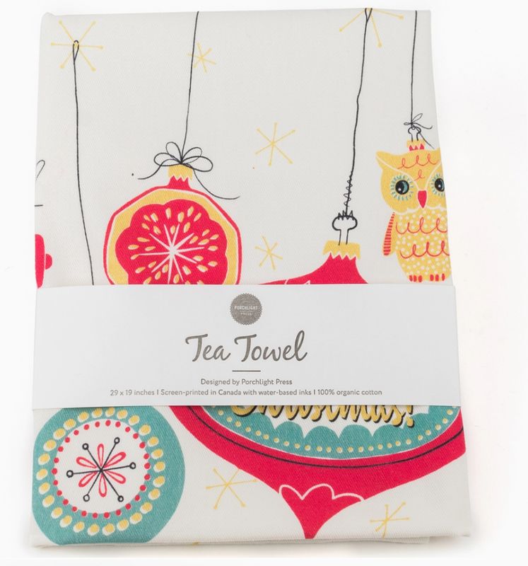 Vintage Christmas Ornaments Tea Towel