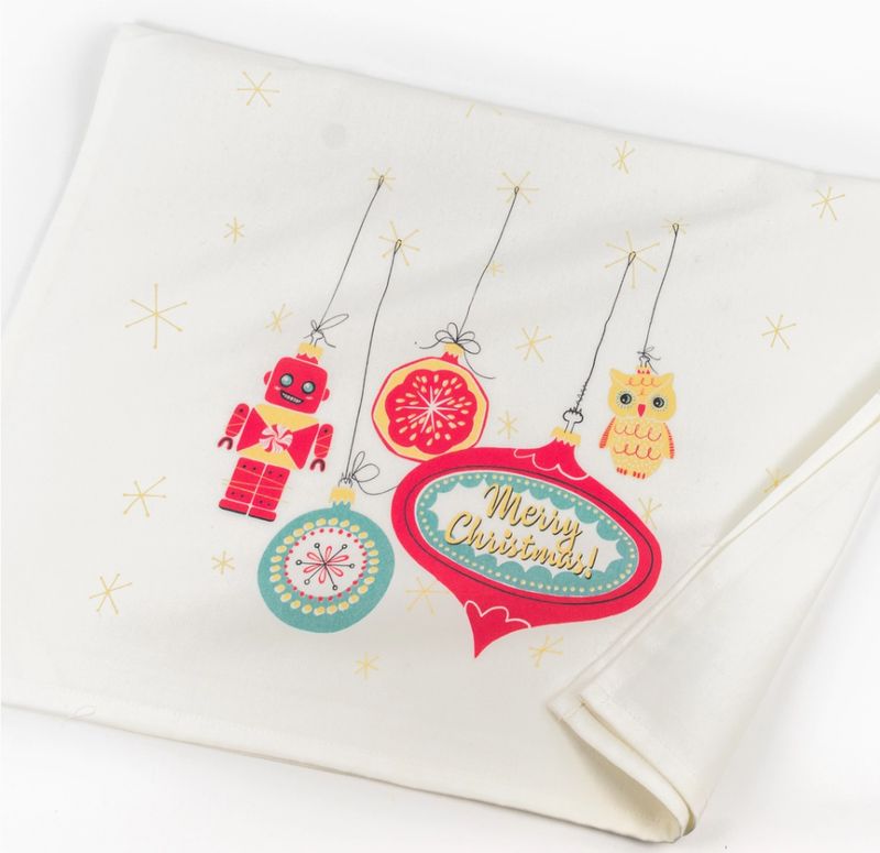 Vintage Christmas Ornaments Tea Towel