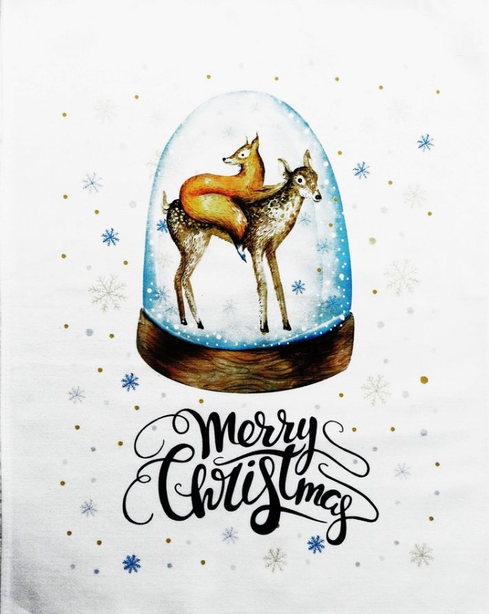Fox & Deer Snow Globe Tea Towel