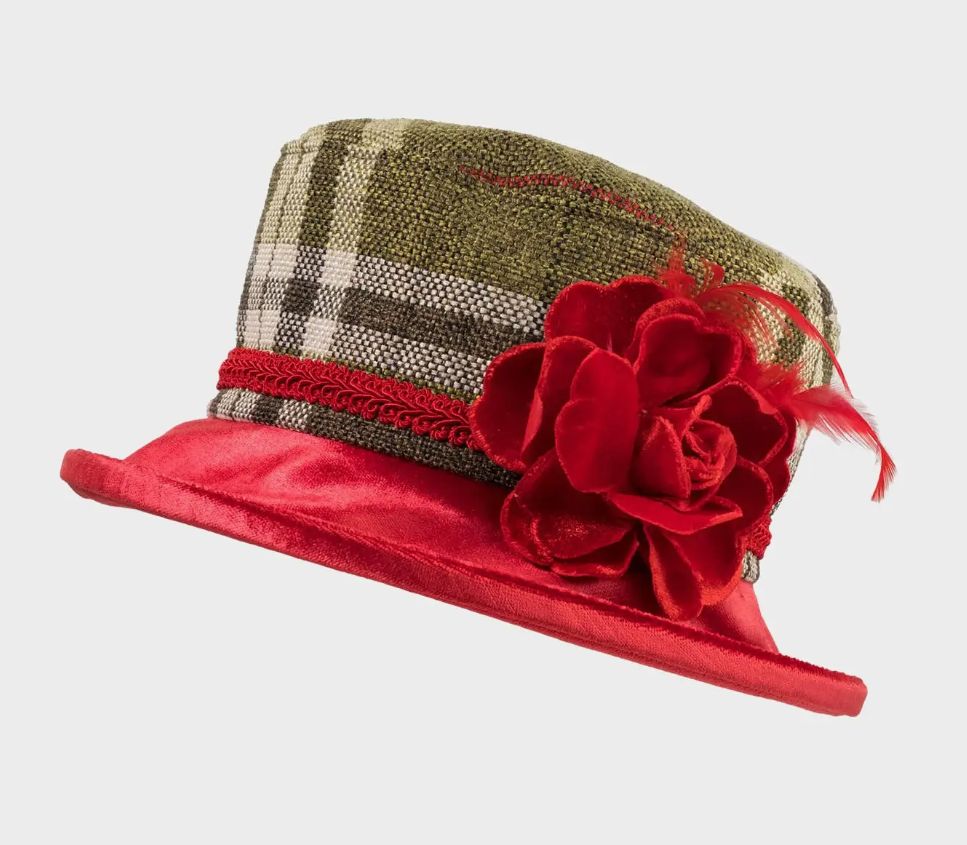 PH Small Brim Winter Vintage Fabric Hat with Velvet Flower