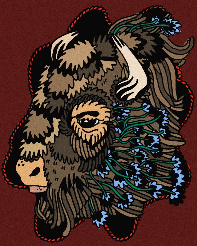 Bluebells and Bison Print