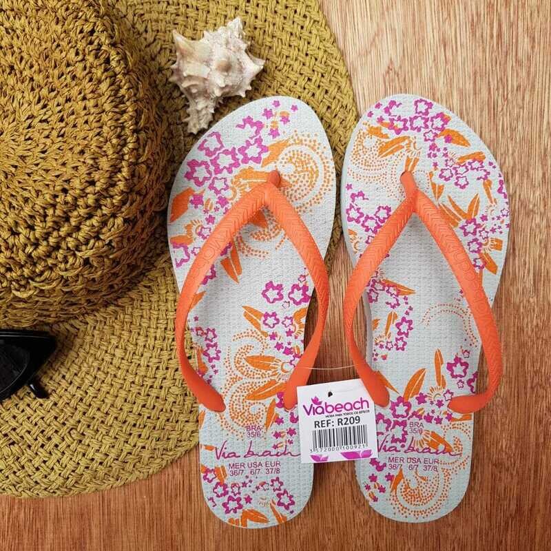SANDALIA BRASILERA FLORAL NARANJA VIA BEACH