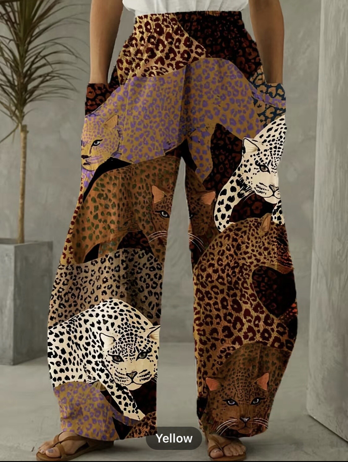Leopard Print Wide Leg Pants-4X 