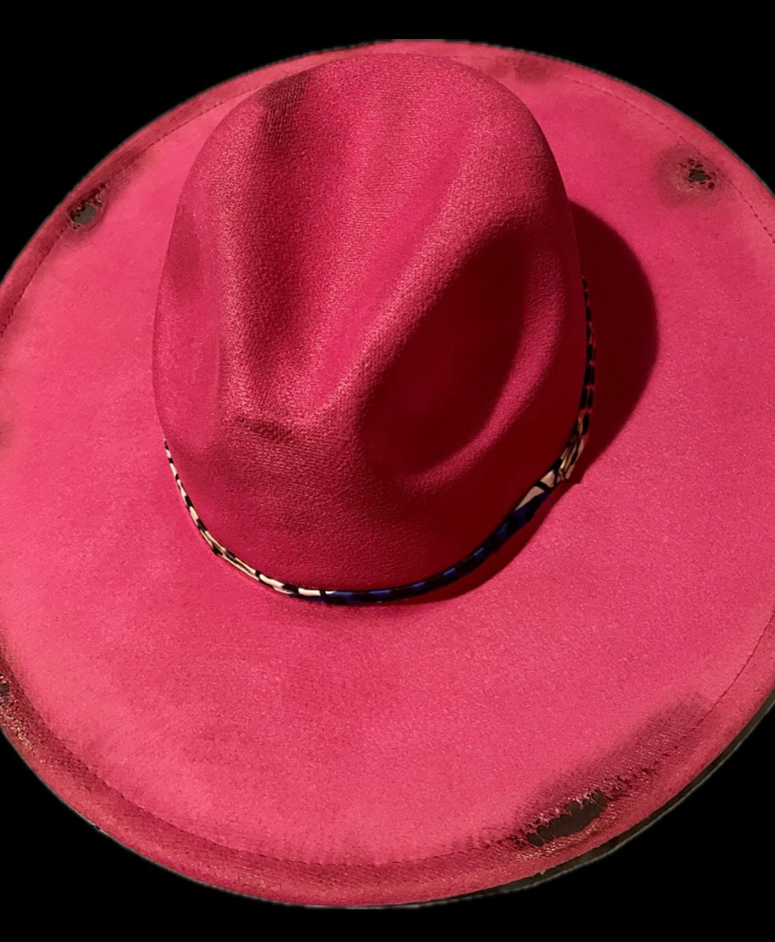 Custom Free Hand Design-Burned Wide Brim Fedora- Fabric From Ghana