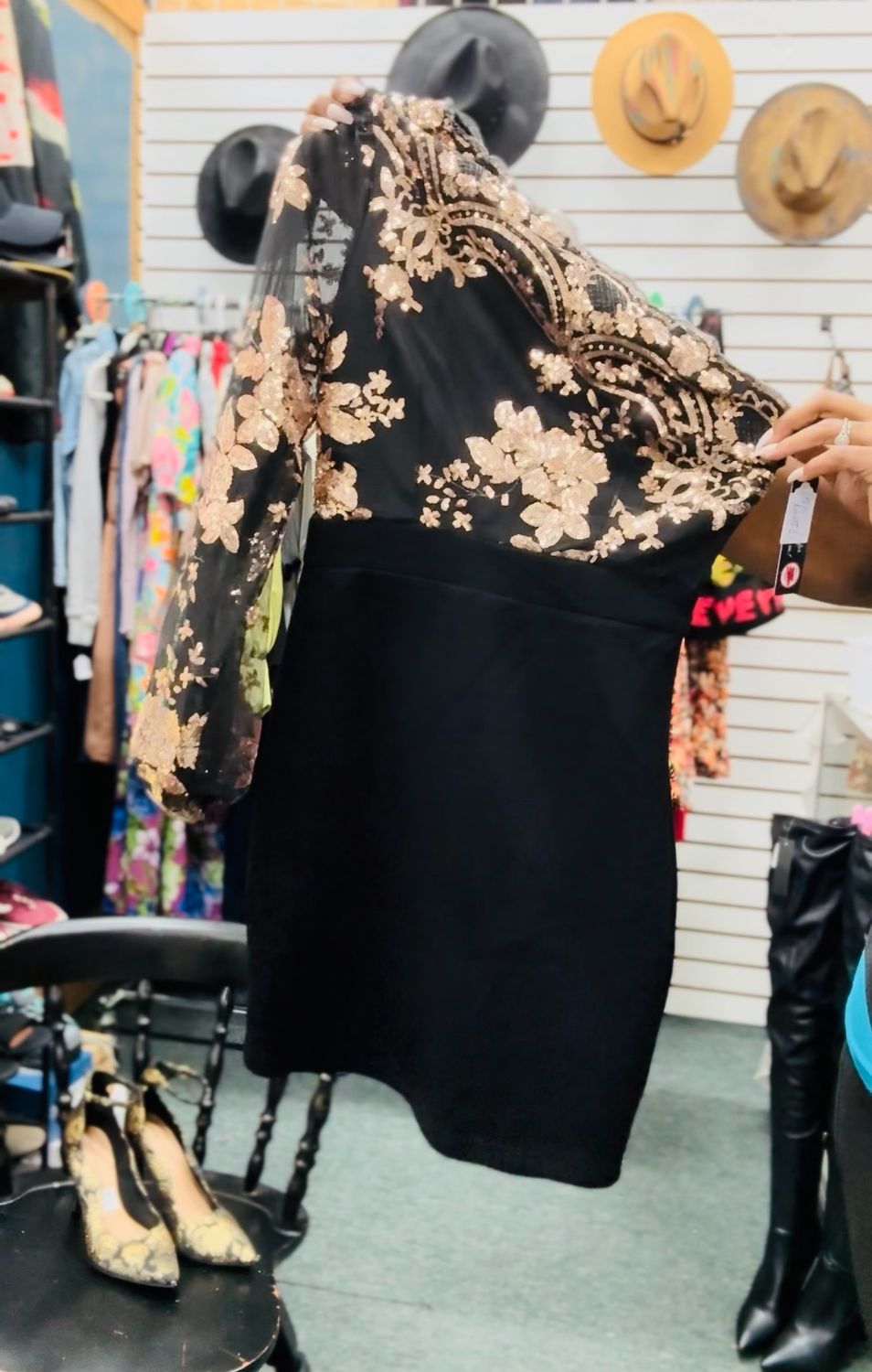 Black And Gold Sequins Dress- NWOT-Medium