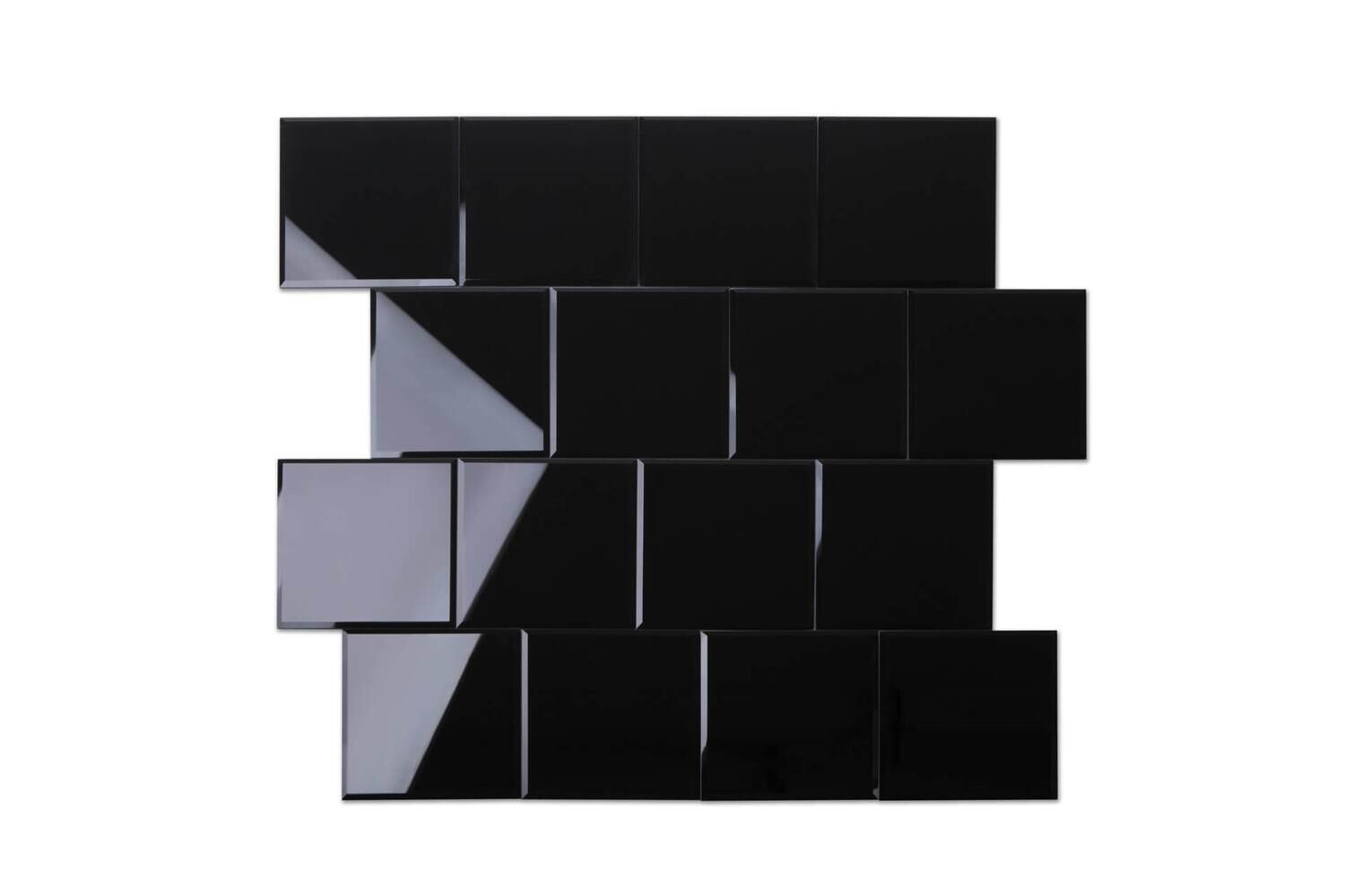 7" x 7" Glossy Black Glass Tile with Beveled Edge