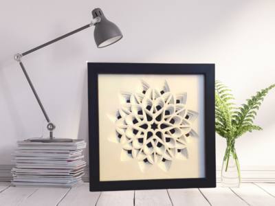 Black Center Shadow Box Flower Mandala 3D, 8"x8"