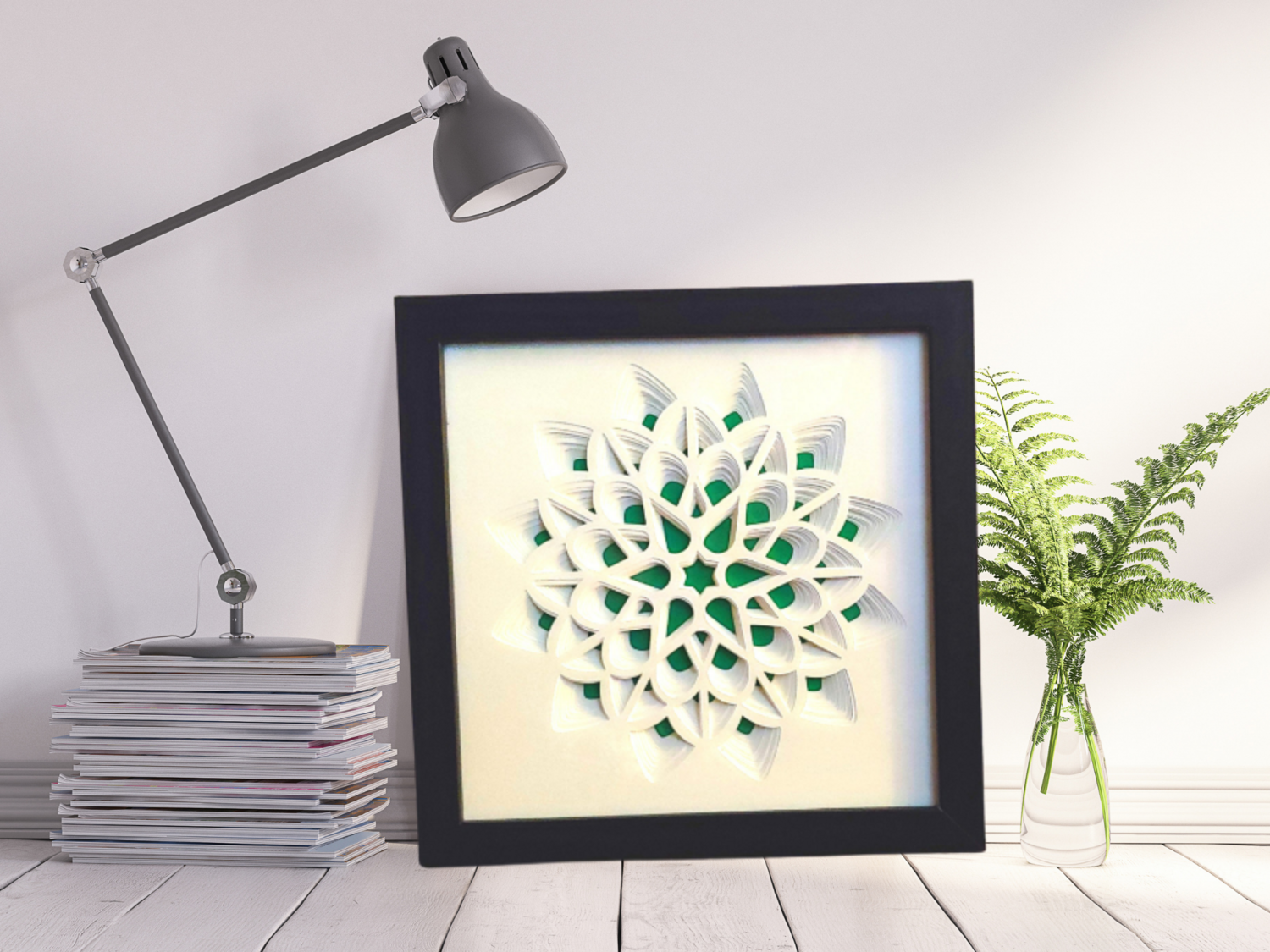 Green Center Shadow Box Flower Mandala 3D - 8x8