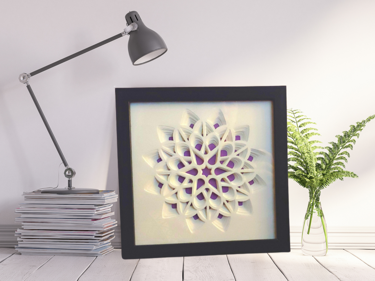 Purple Center Shadow Box Flower Mandala 3D - 8x8