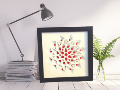 Red Center Shadow Box Flower Mandala 3D - 8x8