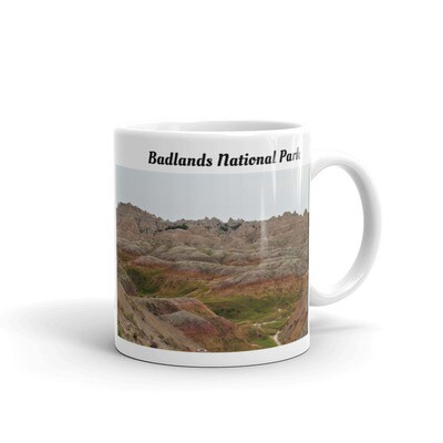 The Beauty of the Badlands White glossy mug