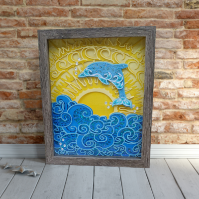 Dolphin rising from the waves, 3D Mandala, 8x10