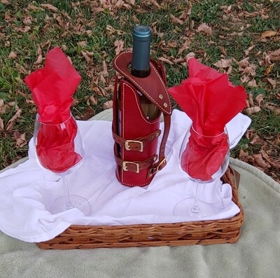 Leather wine holder, Wine bottle holder carrier
