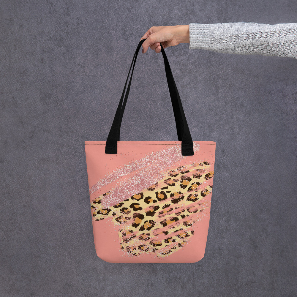 Leopard and Pink Glitter Tote Bag