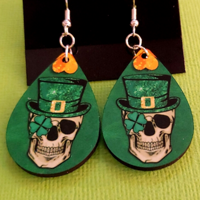 St. Patrick's Day Skull Earrings