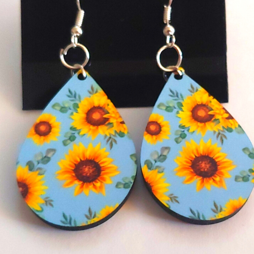 Sunflower with Blue Background Earrings