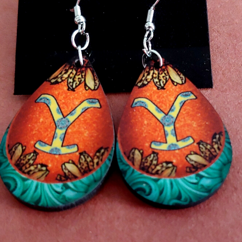 Yellowstone Earrings with orange and turquoise pattern