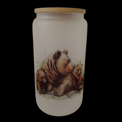 Three Bears Frosted Glass Can Tumbler