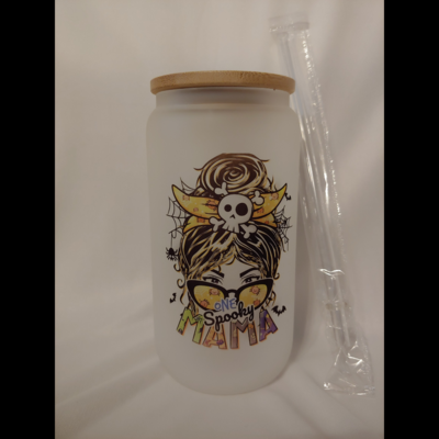 One Spooky Mama Frosted Glass Can Tumbler