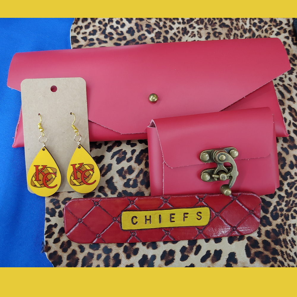 Clutch, Business Card Holder, Bookmark and Earrings Bundle