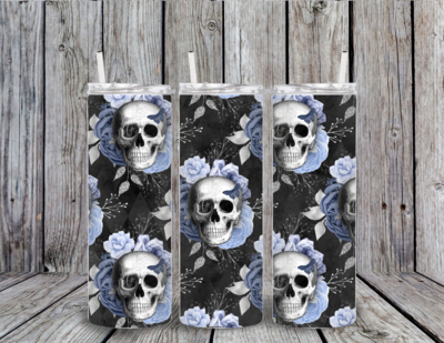 Skeleton Faces with Blue Flowers Tumbler