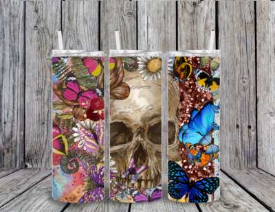 Skull with Fall Color Flowers Tumbler