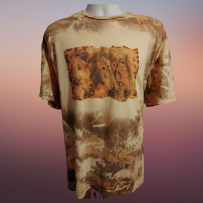Horses on cowhide bleached T-shirt