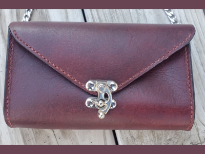 Leather Clutch Purse with Silver Crossbody Chain Strap