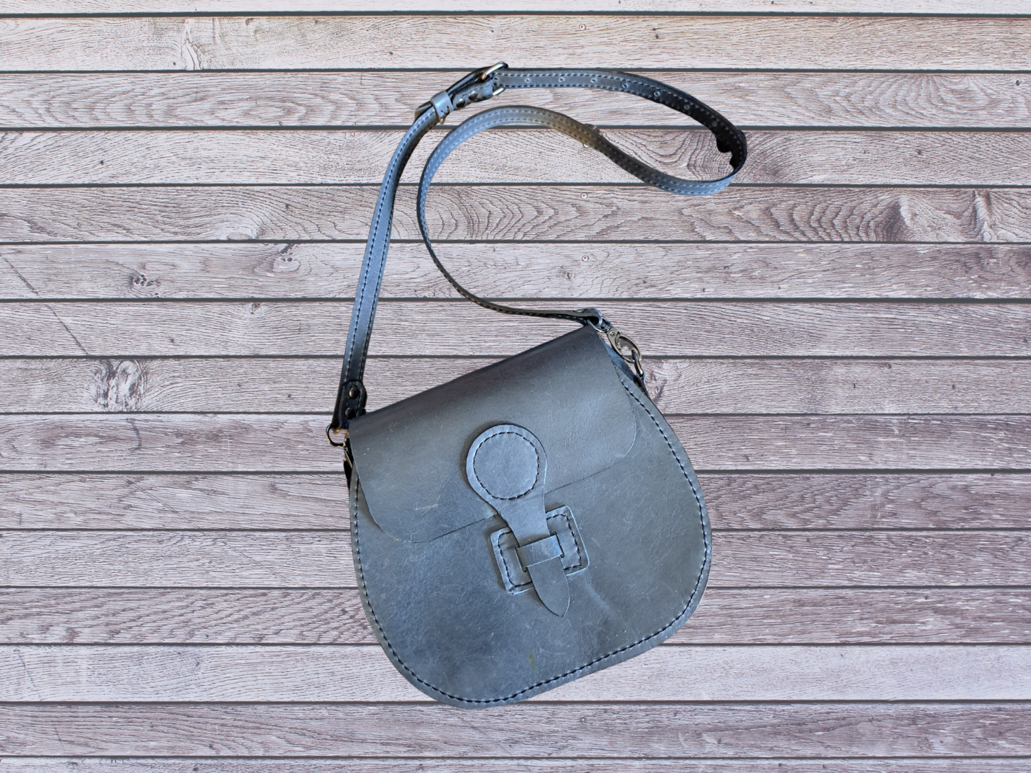 Leather Crossbody Bag with Gun Metal Black Accents