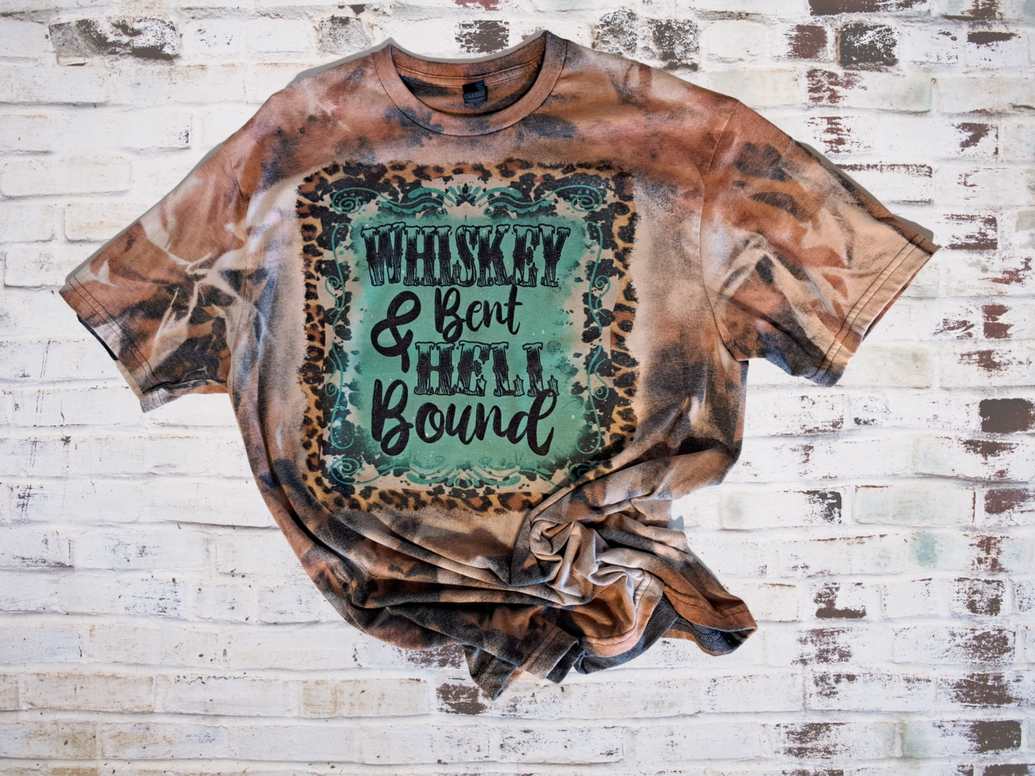Whiskey Bent and Hell Bound cowhide bleached T-shirt
