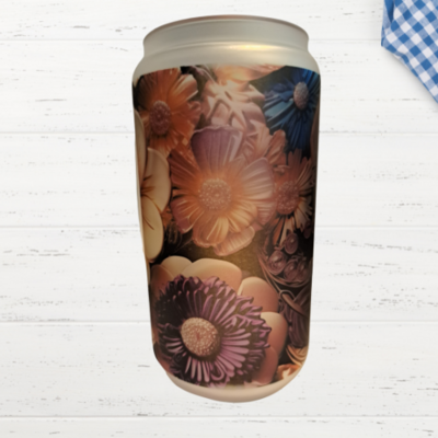 3D Floral Frosted Glass Can Tumbler