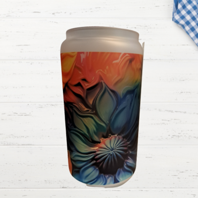 3D Flowers Frosted Glass Can Tumbler