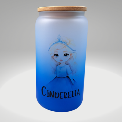 Cinderella 16oz Dark Blue Gradient Frosted Glass Tumbler