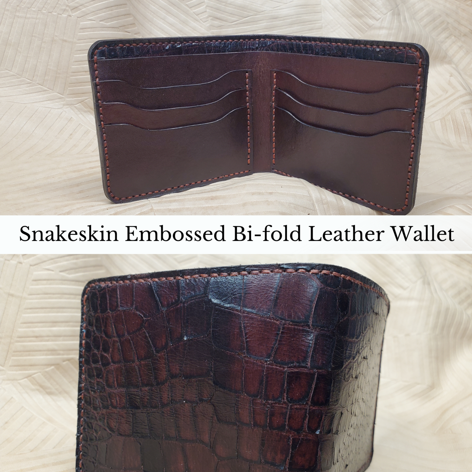 Snakeskin Embossed Bi-Fold Leather Wallet