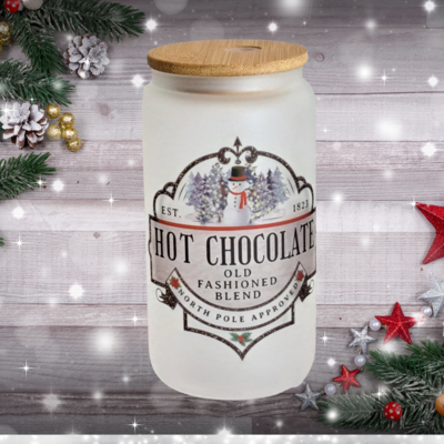 Christmas Hot Chocolate Frosted Glass Can Tumbler