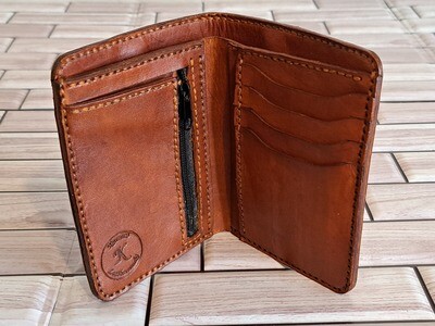Bi-Fold Leather Wallet with Change Zipper Pouch